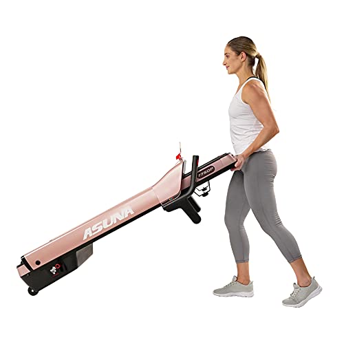 SUNNY HEALTH & FITNESS Asuna SpaceFlex Electric Treadmill with Auto Incline, LCD and Pulse Grips, Speakers, Tablet Holder, 220 LB Max Weight, Folding and Portability Wheels - 7750P, Pink