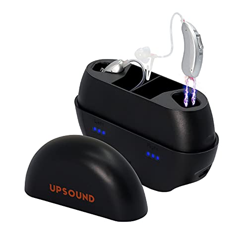 UPSOUND HD Rechargeable Hearing Aids Amplifier for Adults Seniors, Invisible Digital BTE Personal Sound Amplifiers,Noise Cancelling,Noise Reduction,4 Programs,Magnetic Charging Case, Silver…