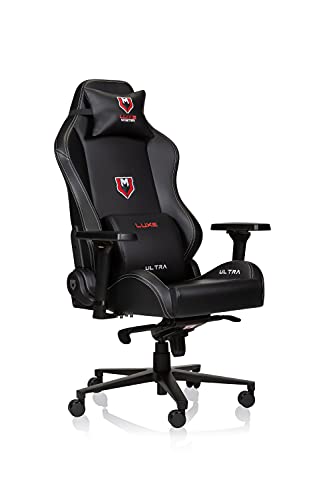 Luxe Ultra Gaming Chair and Desk Chair- Black Body with Black seat Side Panels and White Stitching