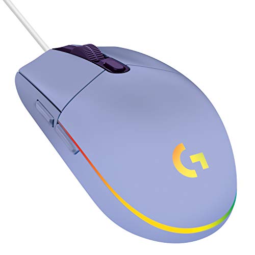 Logitech G203 Wired Gaming Mouse, 8,000 DPI, Rainbow Optical Effect LIGHTSYNC RGB, 6 Programmable Buttons, On-Board Memory, Screen Mapping, PC/Mac Computer and Laptop Compatible - Lilac