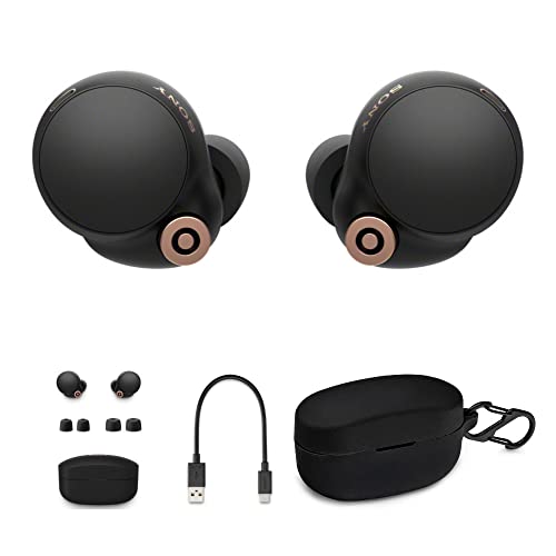 Sony WF-1000XM4 True Wireless Noise Canceling Headphones (Black) with Knox Gear silicone carrying case with carabiner for Sony WF-1000XM4 Truly Wireless Earbuds bundle (2 items)