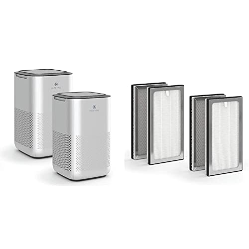 Medify MA-15 Air Purifier with two additional H13 True HEPA replacement Filters |330 sq ft Coverage | for Smoke, Smokers, Dust, Odors, Pet Dander | Quiet 99.9% Removal to 0.1 Microns | Silver, 2-Pack