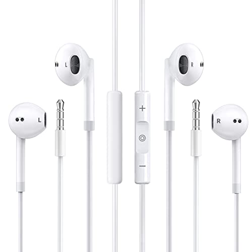 Headphones Wired with Microphone 2 Pack, in-Ear Earphones Earbuds 3.5mm Plug, Volume Control, Compatible with Samsung, iPhone 6s, Android, Computers, iPad, Tablets and Other 3.5mm Jack Audio Devices