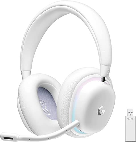 Logitech G735 Wireless Gaming Headset, Customizable LIGHTSYNC RGB Lighting, Bluetooth, 3.5 MM Aux Compatible with PC, Mobile Devices, Detachable Mic - With $20 SIMS Spa Day Game Pack - White Mist