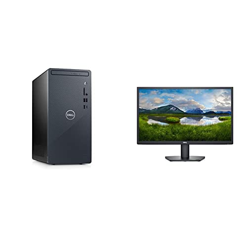 Dell Inspiron 3910 Desktop Computer Tower - 12th Gen Core i5-12400, 16GB DDR4 RAM, 256GB SSD + 1TB HDD - Blue & 24 inch Monitor FHD (1920 x 1080) 16:9 Ratio with Comfortview, Black