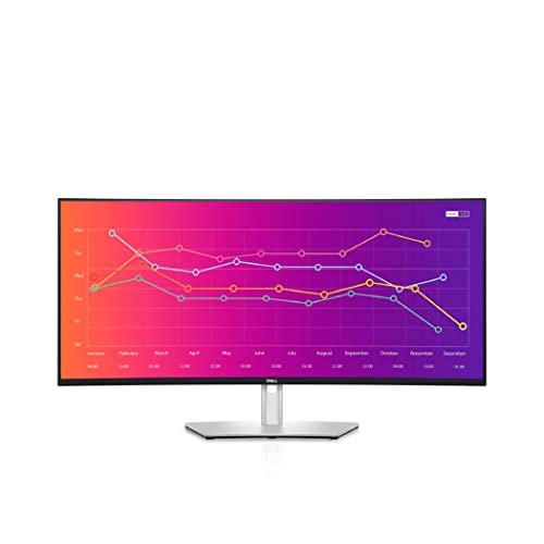 Dell U3821DW UltraSharp Curved USB-C Hub Monitor - 37.52-inch WQHD (3840 x 1600) 60Hz 2300R Curvature Display, 8ms Response time, USB-C/DP/HDMI/RJ-45, Height/Slant/Tilt/Swivel Adjustability - Silver