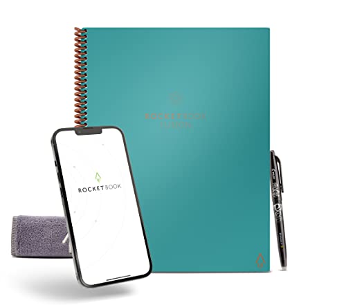 Rocketbook Fusion Smart Reusable Notebook - Calendar, To-Do Lists, and Note Template Pages with 1 Pilot Frixion Pen & 1 Microfiber Cloth Included - Neptune Teal Cover, Letter Size (8.5" x 11")
