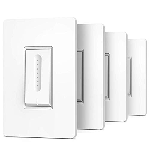 Smart Dimmer Switch 4 Pack, TREATLIFE Smart Light Switch Works with Alexa and Google Home, 2.4GHz WiFi Light Switch for Dimmable LED/CFL/Incandescent Bulbs, Neutral Wire Required, Single-Pole