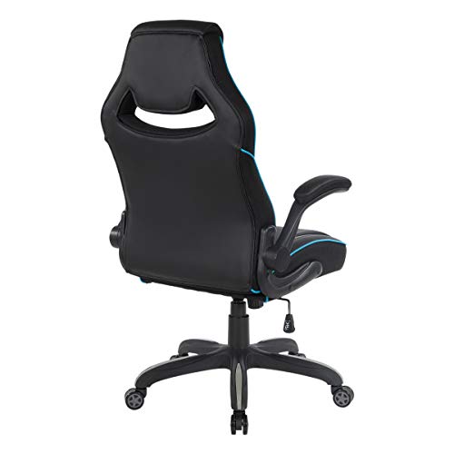 OSP Home Furnishings Xeno Ergonomic Adjustable Faux Leather Gaming Chair with Integrated Headrest and Airflow Cooling Material, Black with Blue Accents