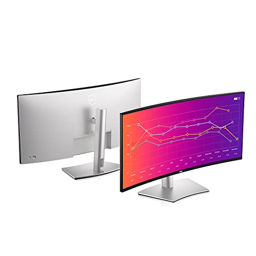 Dell U3821DW UltraSharp Curved USB-C Hub Monitor - 37.52-inch WQHD (3840 x 1600) 60Hz 2300R Curvature Display, 8ms Response time, USB-C/DP/HDMI/RJ-45, Height/Slant/Tilt/Swivel Adjustability - Silver