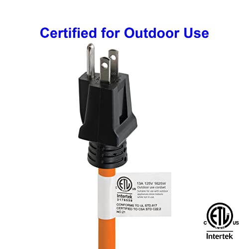 Clear Power 50 ft Outdoor Extension Cord 16/3 SJTW, 3-Prong Grounded Plug, Orange, Water & Weather Resistant, Flame Retardant, General Purpose Power Cord for Lawn & Garden, DCOC-0117-DC