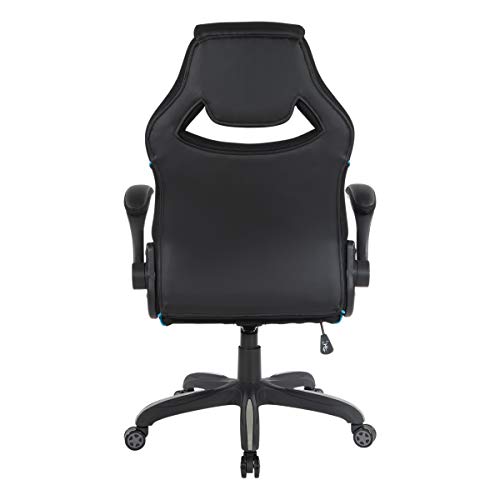 OSP Home Furnishings Xeno Ergonomic Adjustable Faux Leather Gaming Chair with Integrated Headrest and Airflow Cooling Material, Black with Blue Accents