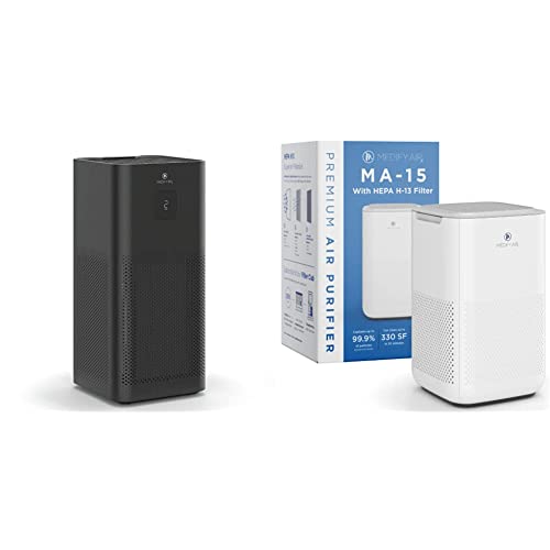 Medify MA-50 Air Purifier with H13 True HEPA Filter, Black, 1-Pack & MA-15 Air Purifier with H13 HEPA filter - a higher grade of HEPA | '3-in-1' Filters - White 1Pack