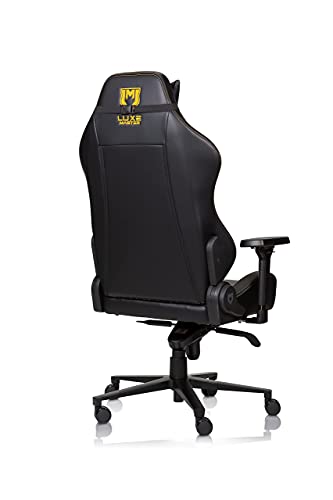 Luxe Ultra Max Gaming Chair and Desk Chair- Black Body with Black Side seat Panels and Gold Stitching