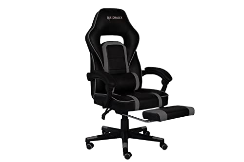 Raidmax Advanced DK701 Series Computer-Gaming-Chairs, XL Size Gaming Chair with Padded Arm Rest and Foldable Foot Rest, Heavy Duty 350mm Base with 60mm casters, PU Leather with Moulden Foam