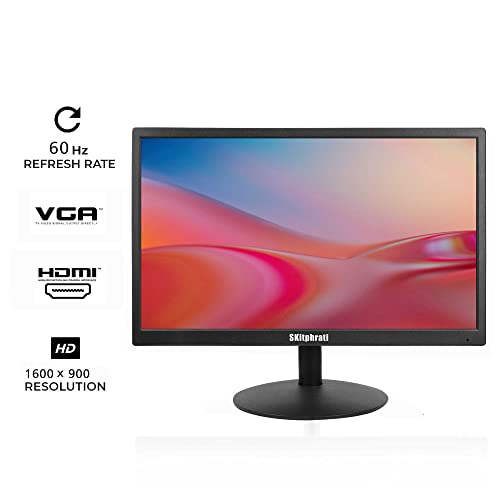 SKitphrati 20" PC Monitor 1600x900 60Hz 5MS HDMI Monitor LED Monitor Viewing Angle 95° (Horizontal) with HDMI VGA Input, 76% sRGB, VESA Wall Mount, TN Panel, Black