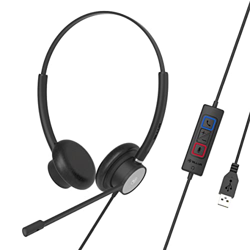 TELLUR Voice 320 Professional Headphones, ENC - Environmental Noise Cancellation, Binaural, USB, Type C, in Line Remote Keys for Answer, Volume and Mute Microphone, Office and Call-Center Use, Black