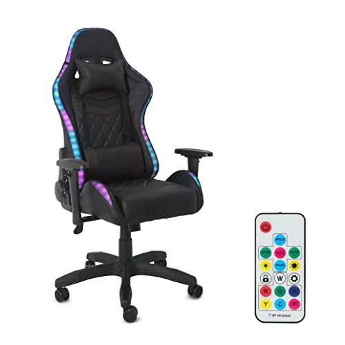 Comfty RGB LED Reclining Black Leather High Back Racing Gaming Pillows & Remote Control Chairs, Multicolor