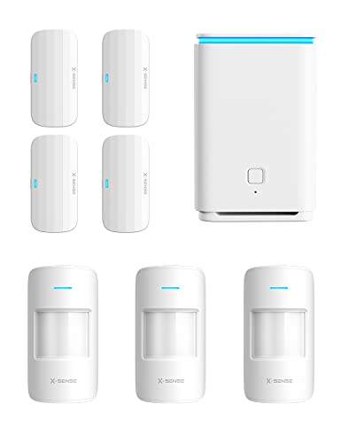 X-Sense 9-Piece Home Security System, 1 ¼-Mile Range Base Station, Compatible with Alexa, No Contract, Include 3 Motion Sensors, 4 Door/Window Sensors, 1 Remote Control, for Indoor Security