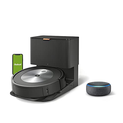 iRobot Roomba j7+ (7550) Self-Emptying Robot Vacuum with Free Echo Dot (3rd Gen) – Identifies and avoids Obstacles Like pet Waste & Cords, Empties Itself for 60 Days, Smart Mapping