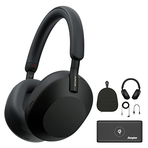 Sony WH-1000XM5 Wireless Noise Canceling Over-Ear Headphones (Black) with Wireless 10,000mAh Power Bank Bundle (2 Items)