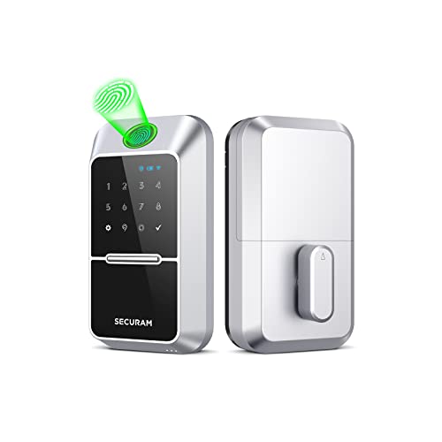 SECURAM Wi-Fi Smart Lock, Keyless Entry Deadbolt Door Lock | Fingerprint, Code and Voice Control with Alexa & Google | Works with Your Smart Home | Front Door (Silver)