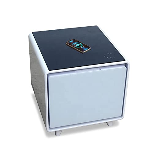 KEINXOW Smart Bedside Table, Smart Home Furniture Silver Gray Metallic Side Table Nightstand for Living Room with Wireless Charger USB, with 2/3 Drawers Fridge
