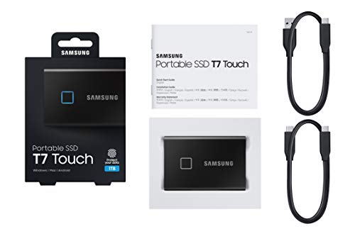 SAMSUNG T7 Touch Portable SSD 1TB - Up to 1050MB/s - USB 3.2 External Solid State Drive, Black (MU-PC1T0K/WW)