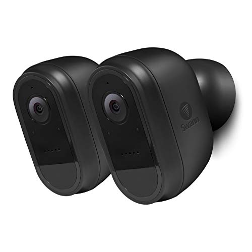 Swann Indoor/Outdoor Wireless 1080p WiFi Security Camera 2 Pack, 100% Wire-Free Home Surveillance, Heat & Motion-Sensing, Night Vision, Smart Mobile Alerts with Face Recognition, Black, SWIFI-CAMBPK2