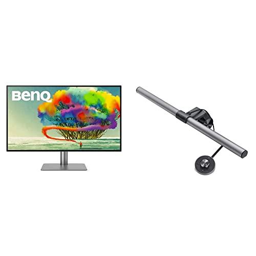 BenQ PD3220U 32 inch 4K Monitor IPS | HDR | AQCOLOR | Display P3 |Grey & ScreenBar Plus e-Reading LED Computer Monitor Light Lamp with Desktop Dial, Auto-Dimming and Hue Adjustment, Matte Silver