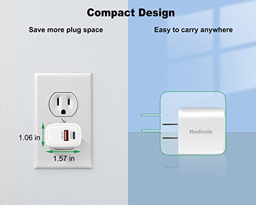 USB C Fast Charger, Hadisala 20W Dual-Port PD USB C/QC 3.0 Wall Charger, Portable Travel Power Adapter Cell Phone Charger Compatible with iPhone 13/Mini/Pro Max, iPad Pro, AirPods Pro, Galaxy and More