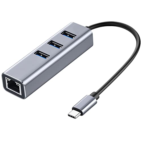 USB 3.0 to Ethernet Adapter 3 Port USB 3.0 Hub with RJ45 10/100/1000 Gigabit Ethernet 4in1 Compatible for MacBook Pro 2021/2020/2019/2018/2017, MacBook Air, Dell XPS and More