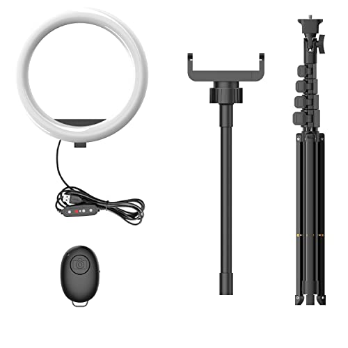 10" Selfie Ring Light with 53" Adjustable Tripod Stand & Phone Holder for Live Stream/Makeup, Upgraded Dimmable LED Ringlight for Tiktok/YouTube/Zoom Meeting/Photography,Compatible with iPhone/Android