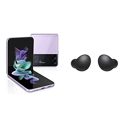 SAMSUNG Galaxy Z Flip 3 5G Factory Unlocked Android Cell Phone Flex Mode Intuitive Camera Compact 128GB, Lavender + Galaxy Buds 2 True Wireless Earbuds Comfort Fit Touch Control, Black Graphite