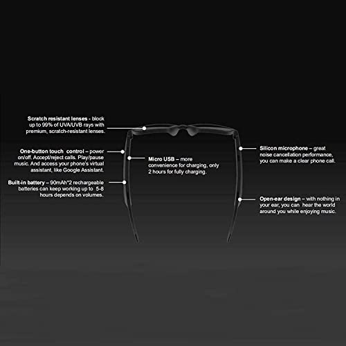 YIAKU Smart Bluetooth Glasses, Wireless Bluetooth Smart Audio Glasses, Indoor and Outdoor Entertainment Smart Glasses for Cycling, Fishing