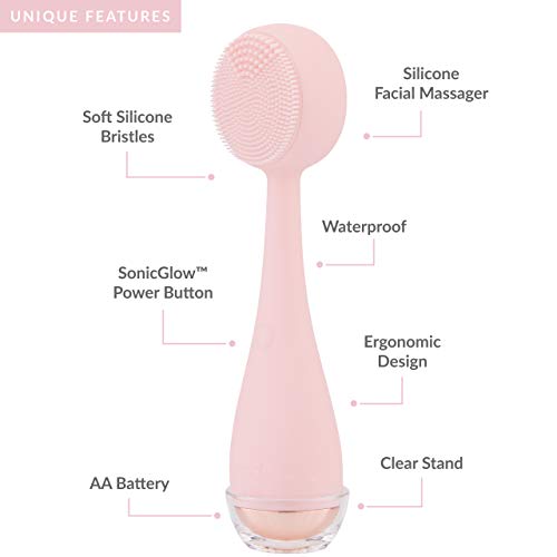 PMD Clean - Smart Facial Cleansing Device with Silicone Brush & Anti-Aging Massager - Waterproof - SonicGlow Vibration Technology - Clear Pores and Blackheads - Lift, Firm, and Tone Skin