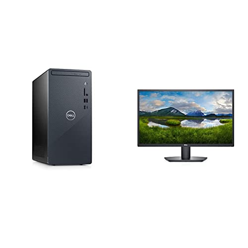 Dell Inspiron 3910 Desktop Computer Tower - 12th Gen Core i5-12400, 16GB DDR4 RAM, 256GB SSD + 1TB HDD - Blue & 27 inch Monitor FHD (1920 x 1080) 16:9 Ratio with Comfortview, Black