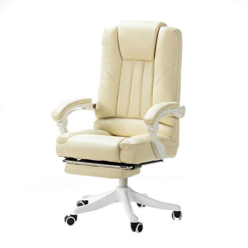 Gaming Chair Ergonomic Padded Arm Swivel High Back Office Desk Chair Reclining Computer Chairs/Ivory