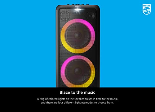 Philips X5206 Bluetooth Party Speaker with Extra bass, Up to 14 Hours Battery, Party Lights and Karaoke Effects, Microphone and Guitar Input, Audio-in, USB Charging, Built-in Carry Handle, TAX5206