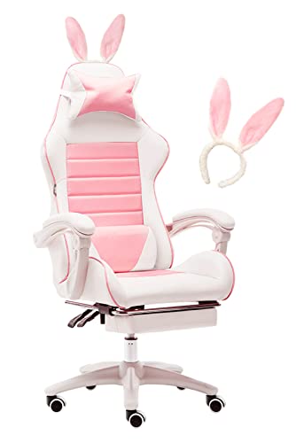 Pink Gaming Chair with Footrest,Lovely Computer Game Chair,Desk Chair for Granddaughter,Sister,Girlfriend,Wife and Love with Headrest,Lumbar Support Gamer Chair,Pink