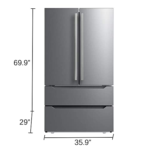 SMETA 36 Inch 22.5 Cu.Ft Counter Depth French Door Refrigerator Bottom Freezer with Auto Ice Maker for Home Kitchen, Stainless Steel