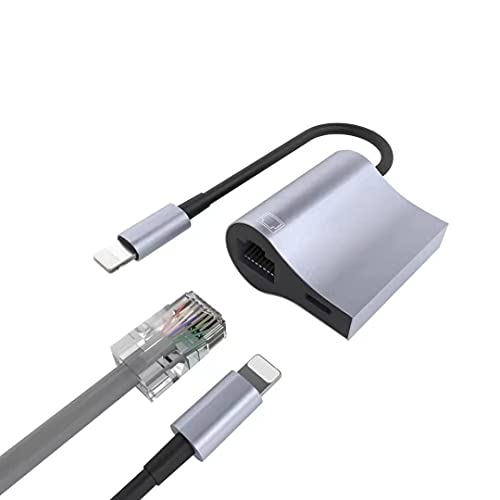 Lightning to Ethernet Adapter, [Apple MFi Certified] 2 in 1 RJ45 Ethernet LAN Network Adapter with Charge Port Compatible with iPhone/iPad/iPod, Plug and Play, Supports 100Mbps Ethernet Network