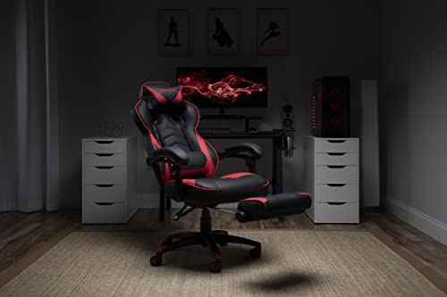 RESPAWN 110 Ergonomic Gaming Chair with Footrest Recliner - Racing Style High Back PC Computer Desk Office Chair - 360 Swivel, Adjustable Lumbar Support, Headrest Pillow, Padded Armrests - 2019 Red