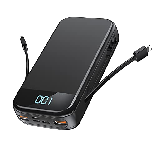 Portable Charger 32000mAh, BLJIB 22.5W QC 3.0 PD 20W Smart LED Display Fast Charging Built in Cables Power Bank, External Battery Pack Charge 5 Devices Compatible with Cellphones