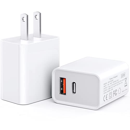 20W USB C Fast Charger, Upgraded Certified 2-Pack Durable Dual Port PD 3.0 with USB A Wall Charger Block for iPhone 13/12/11 /Pro Max, XS/XR/X, iPad Pro, AirPods Pro, Samsung Galaxy, Motorola(White)