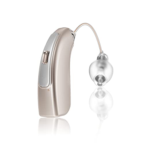iBstone Rechargeable Hearing Aids, RIC (Receiver in Canal) Digital Device with Dual Mic Noise Cancelling, 4 Modes for Different Frequency Hearing Loss, Champaign, RIC05, Single