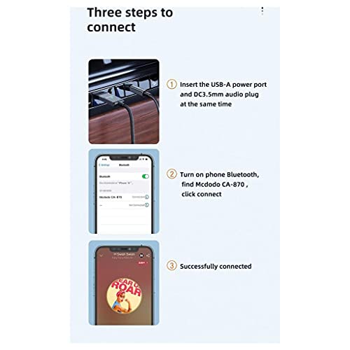 Mcdodo in-Car Bluetooth Wireless Receiver with Audio Cable USB-A to DC 3.5 mm (Black, 5.7 ft)