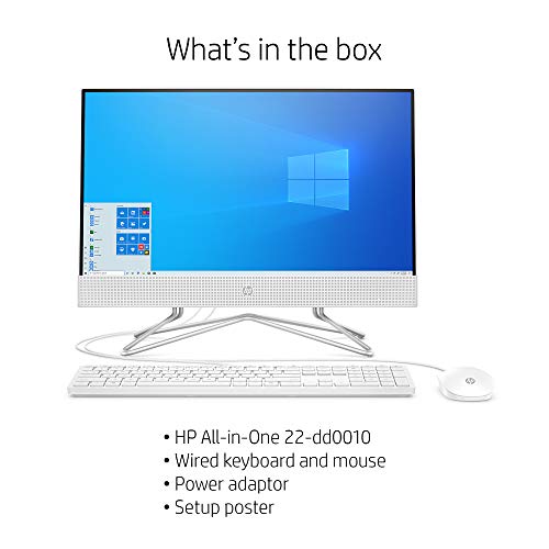HP 22-inch All-in-One Desktop Computer, AMD Athlon Silver 3050U Processor, 4 GB RAM, 256 GB SSD, Windows 10 Home (22-dd0010, White), Snow White