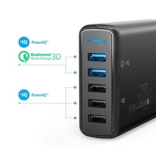 Anker Quick Charge 3.0 63W 5-Port USB Wall Charger, PowerPort Speed 5 for Galaxy S10/S9/S8/S7/S6/Edge/+, Note 8/7 and PowerIQ for iPhone XS/Max/XR/X/8/7/6s/Plus, iPad, LG, Nexus, HTC and More