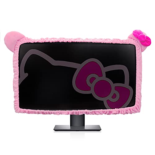 Kakurookie 27'' - 34'' Computer Monitor Protective Cover with Cat Ear Design, Cute Pink Monitor Dust Cover with Furry Design, Elastic Dustproof, Suitable for PC, Tablet, TV (27-34in, Pink)